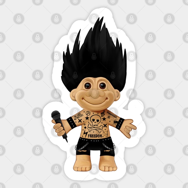 Punk rocker troll with black hair Iroquois and microphone